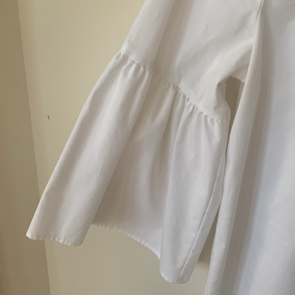 Worthington high collar v neck flare bell sleeve white women’s top SZ M - Picture 4 of 11